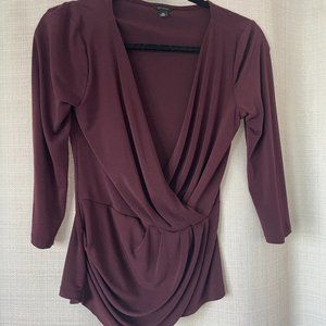 Ann Taylor Wine Colored Surplice Wrap Style 3/4 Length Blouse
